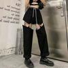 High Waist Ripped Denim Jeans for Women Summer Thin Removable Two Piece Design Straight Leg Trendy Pants