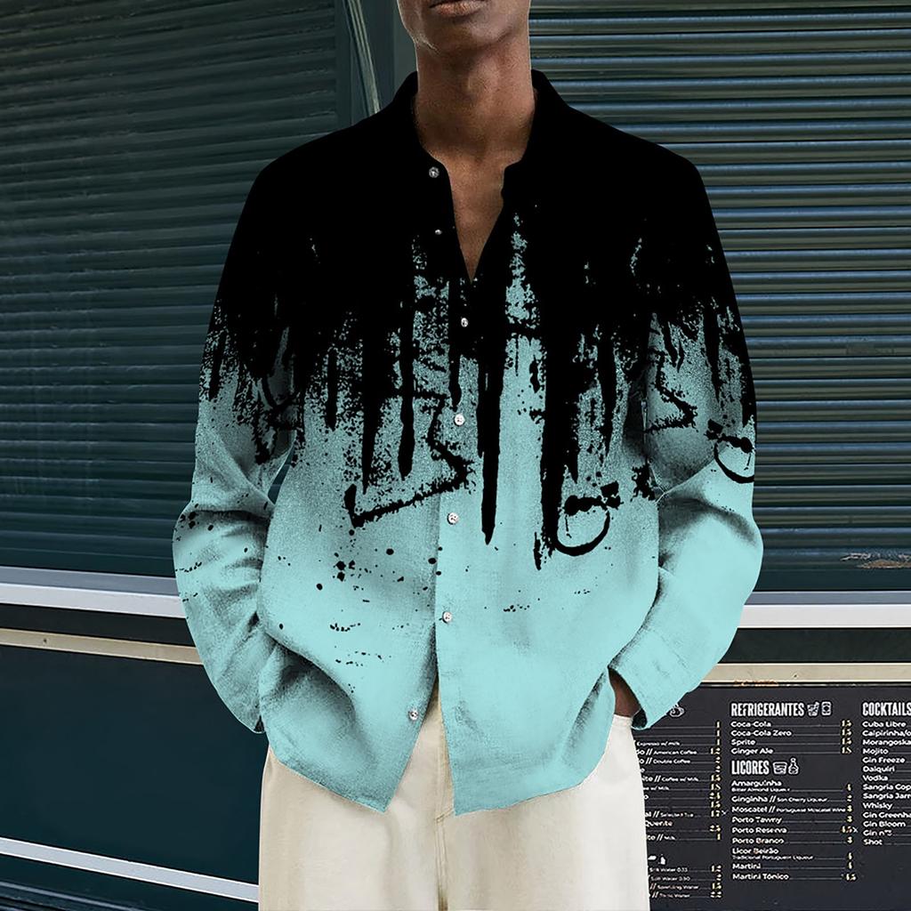 Men's Printed Long Sleeve Shirts Casual Loose Printed Long Sleeve Shirts