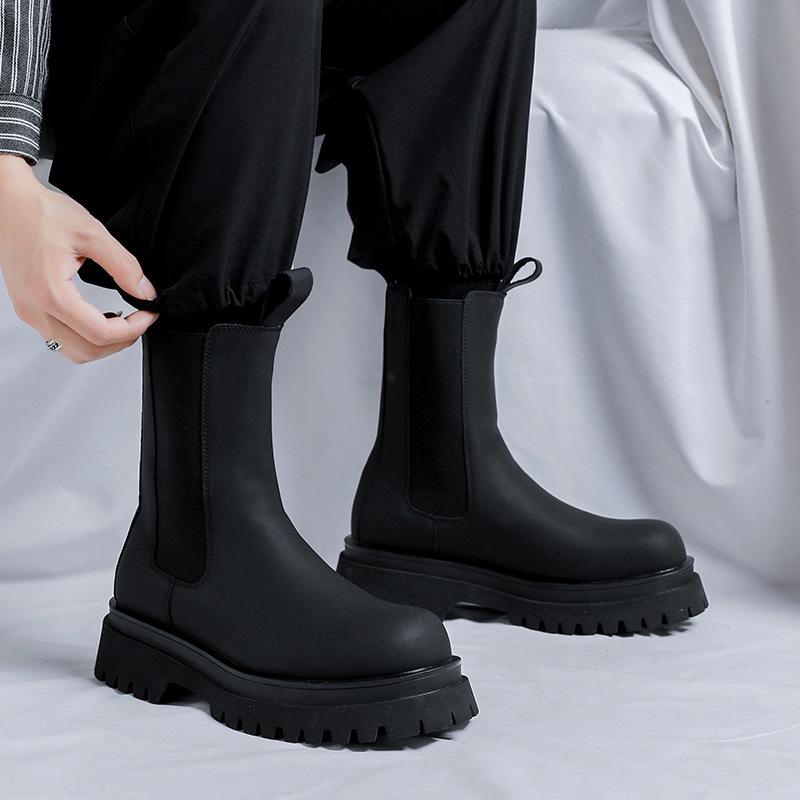 men luxury fashion platform boots original leather shoes high chelsea chunky boot stage nightclub dress motorcycle chimney botas