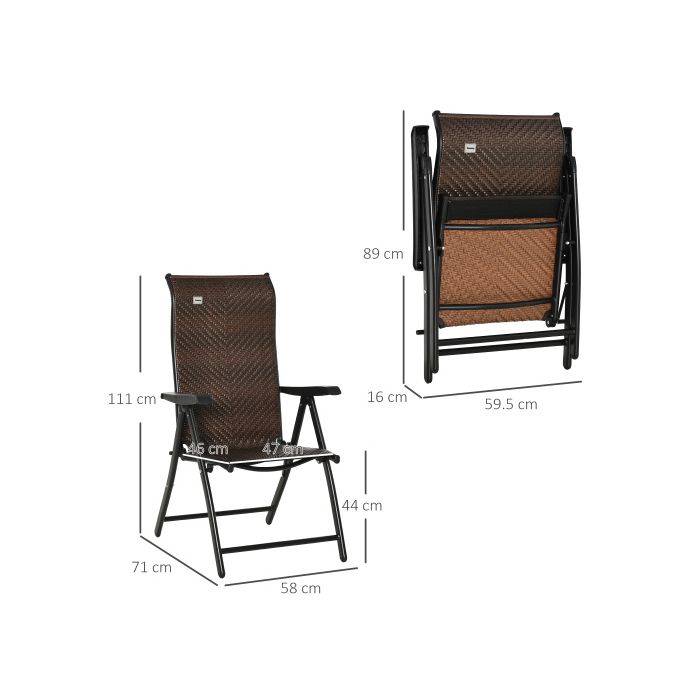 Folding Chair - MUVOE - Outsunny - 7-position Backrest - Foldable - Brown PE Rattan