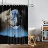 1 Stück Duschvorhang mit Wolfs- und Mondmuster, Wasserdicht und Waschbar, Mit 12 Haken, Für Badezimmer Dusche, Badewanne, Heimgebrauch