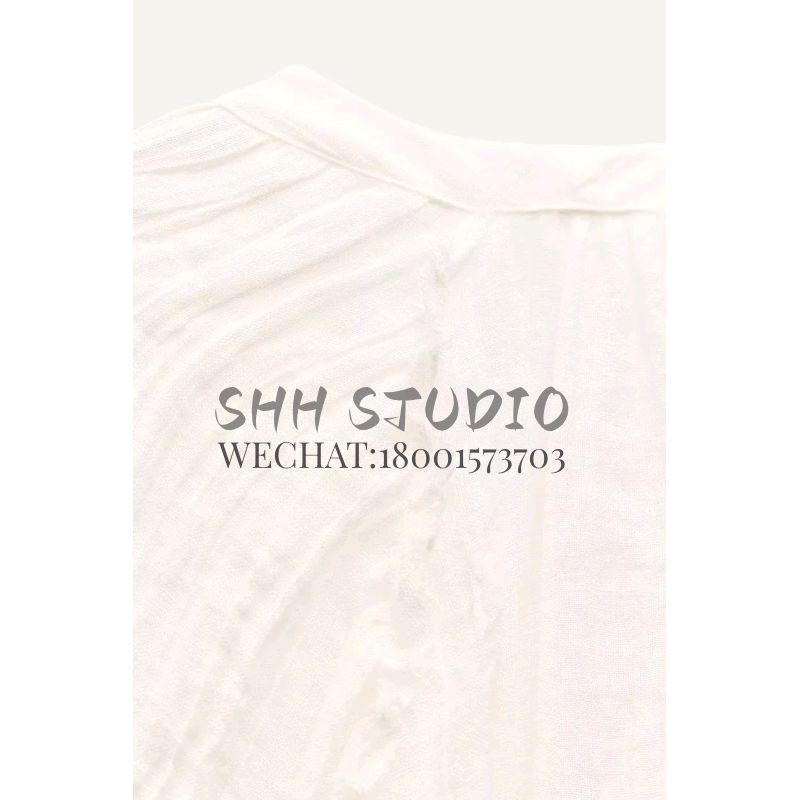 Spring New French Lazy Style Temperament V-neck Long Sleeve Ruched Linen Blended Fluffy Shirt 8224051