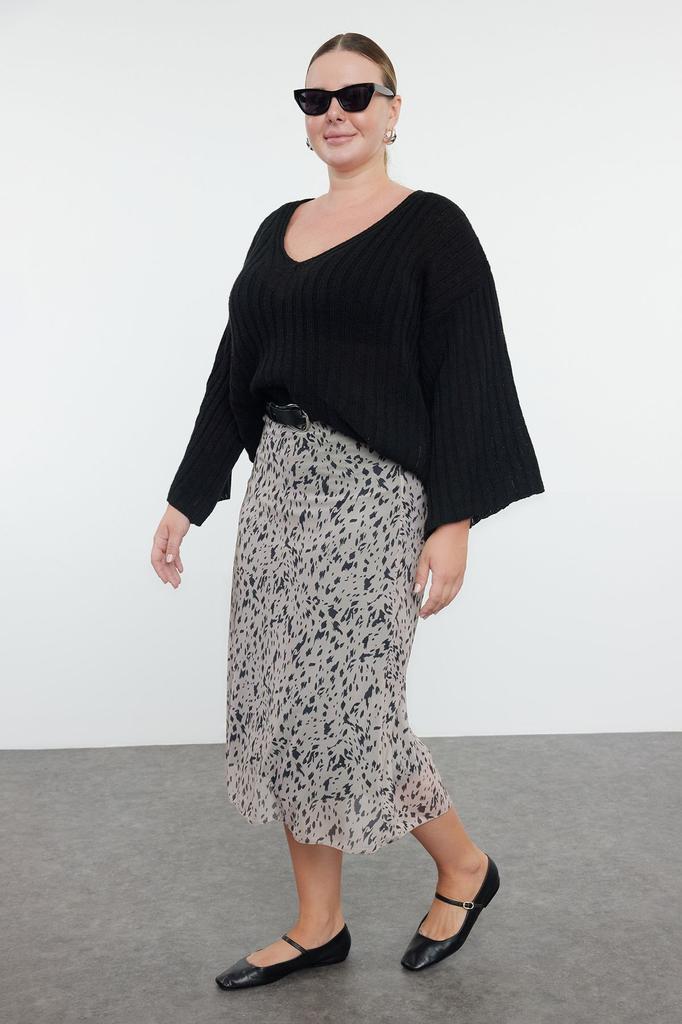 Women's Fashion Beige Knitted Plus Size Skirt