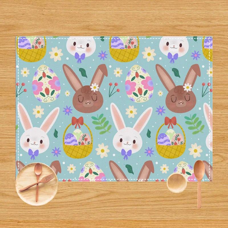1PC Cartoon Rabbit Placemat Dining Table Decor Linen Tableware Coaster Kitchen Pads Accessories For Kids Birthday Party Easter