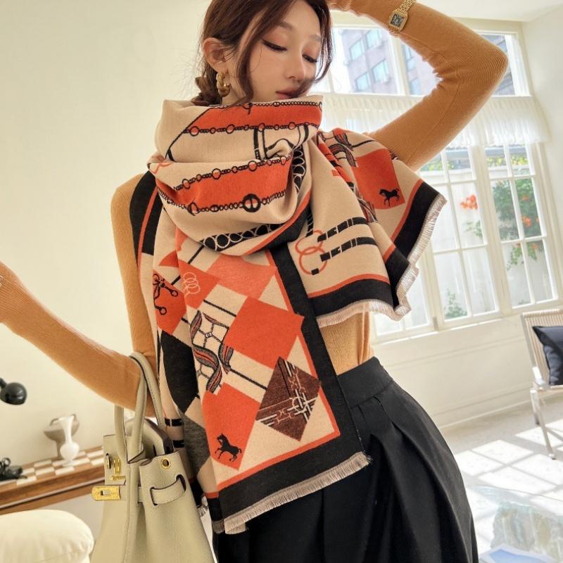 185*65Cm Winter Women'S Scarf Luxury Design Double Sided Cashmere Feel Scarf Warm Red Scarf Shawl