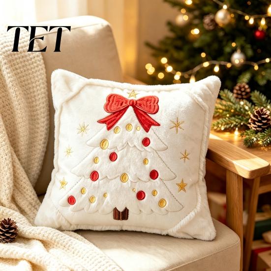 Winter Heimdeko Kissenbezüge Weihnachten Plüschkissenbezug, 3D Stickerei Design Weiche Kissenbezüge Abdeckung, Dekorative Kissenhülle für Feiertagssofa