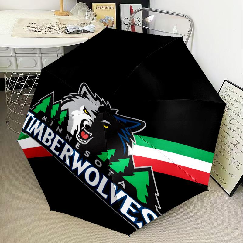 Timberwolves Logo Umbrella Folding Umbrella, Automatic Umbrella 8-Frame for Travel, Camping Use Gift for Halloween Christmas