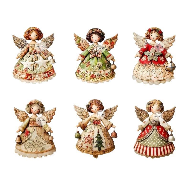 6 Vintage Angel Girl Themed Home Party Wooden Christmas Tree Decorative Pendants