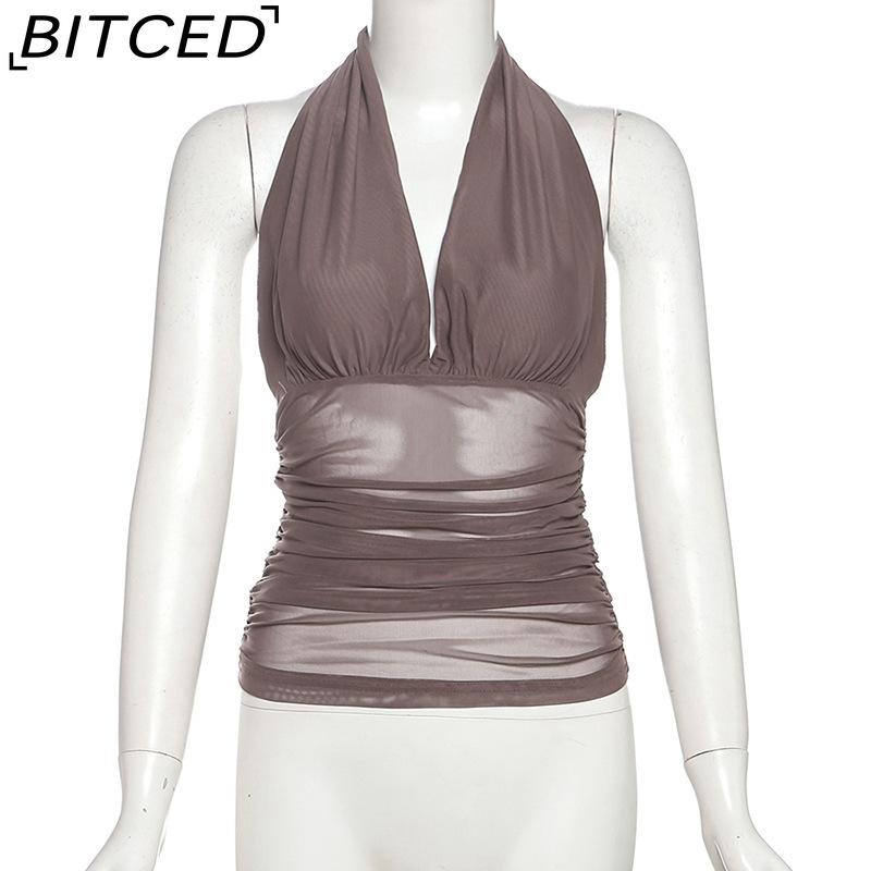 BITCED Spring Women's Solid-Color Slim-Fit Streetwear Fashion Halter Neck Sexy Backless Tank Top