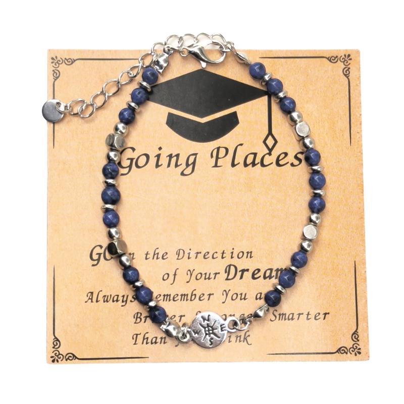 Adjustable Graduation Bracelet For Stone Bead Jewelry Gifts Set for College Friend Commemorative Keepsakes With Box