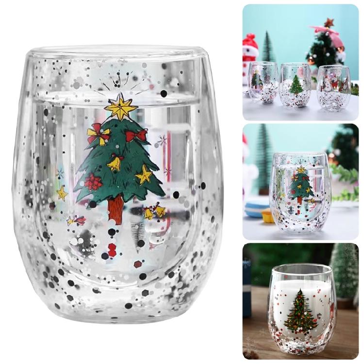 Decorative Christmas Double Wall Glass for Coffee and Milk 300ml Capacity Drinking Cup Heat Resistant Holiday Drinkware