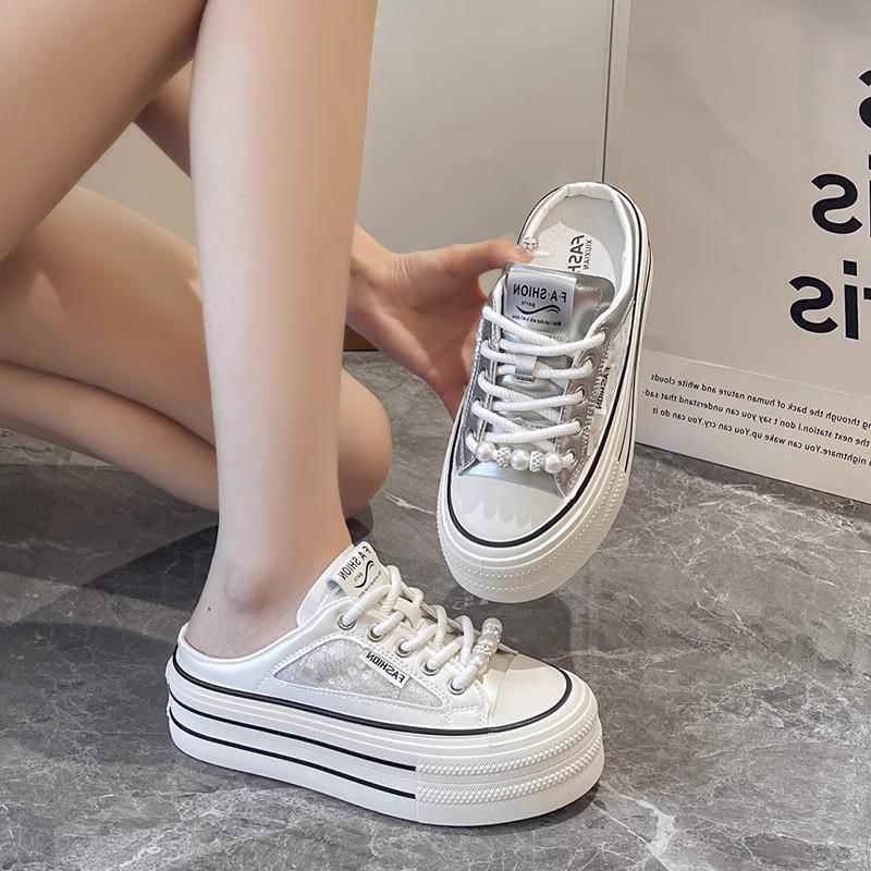 Premium Bag Head Slippers Women's Summer Outer Wear Fashionable New Little White Sandals Without Heel and Half Drag Tide