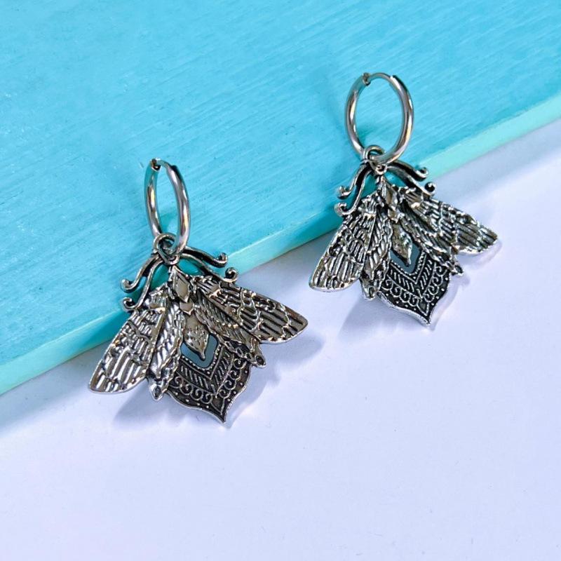 Stainless Steel Gothic Retro Moth Earrings
