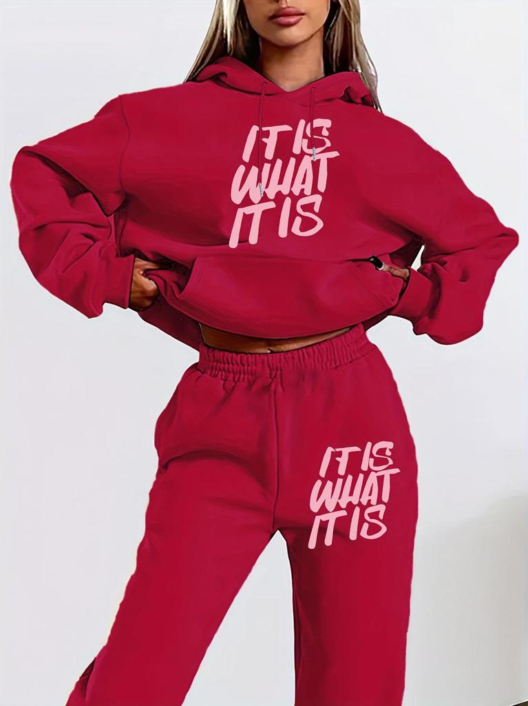 Women's Autumn Letter Print Hooded Sweatshirt Set