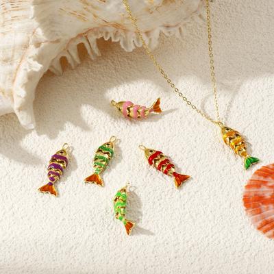 1 PC Brass Ocean Jewelry Charms Enamel Fish 3D Movable 18K Gold Plated Pendants For DIY Necklace Keychains Making 28mm X 9mm