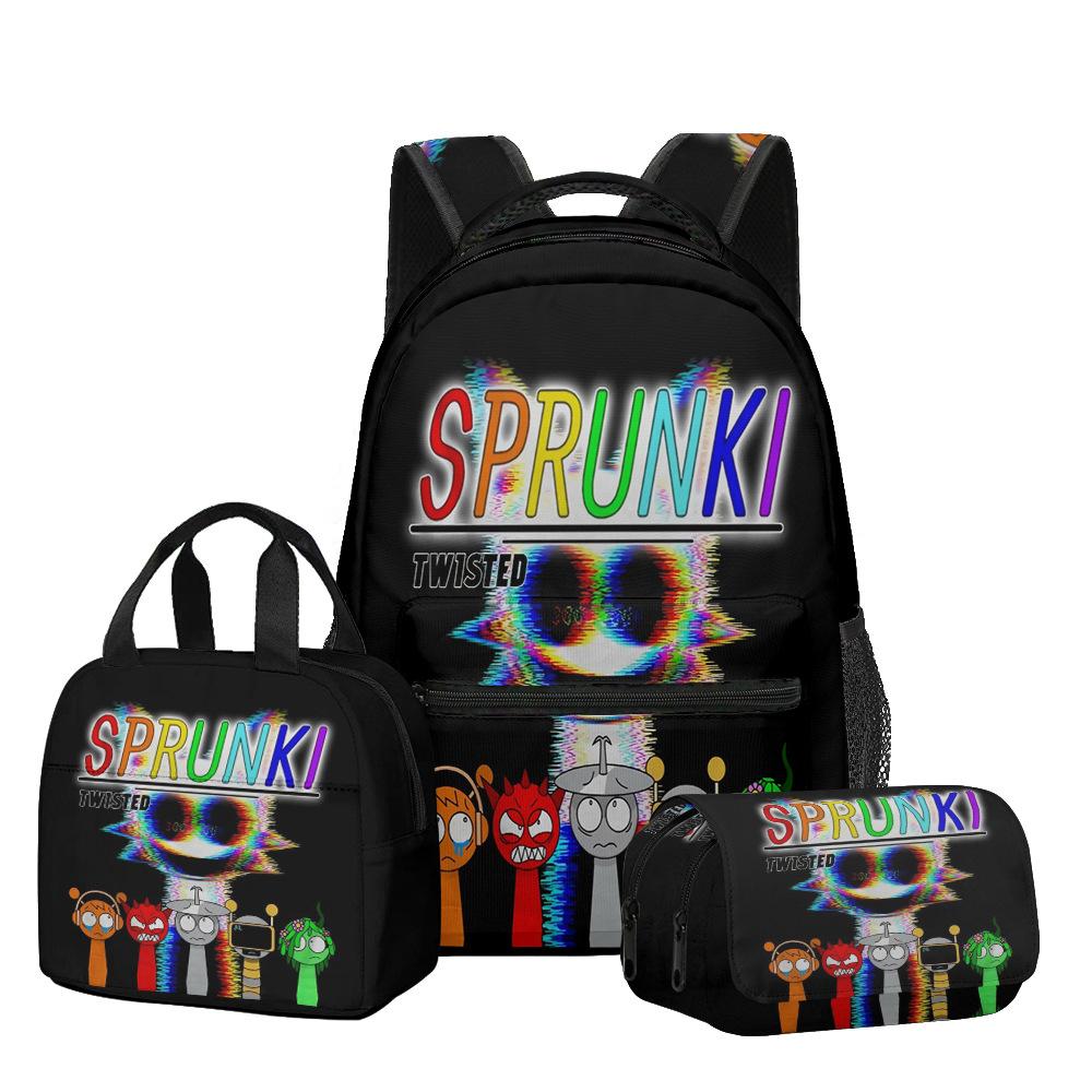 Popular Youthful Trendy Novelty Sprunki 3D Print 3pcs/Set Student Travel Bags Laptop Daypack Backpack Lunch Bag Pencil Case