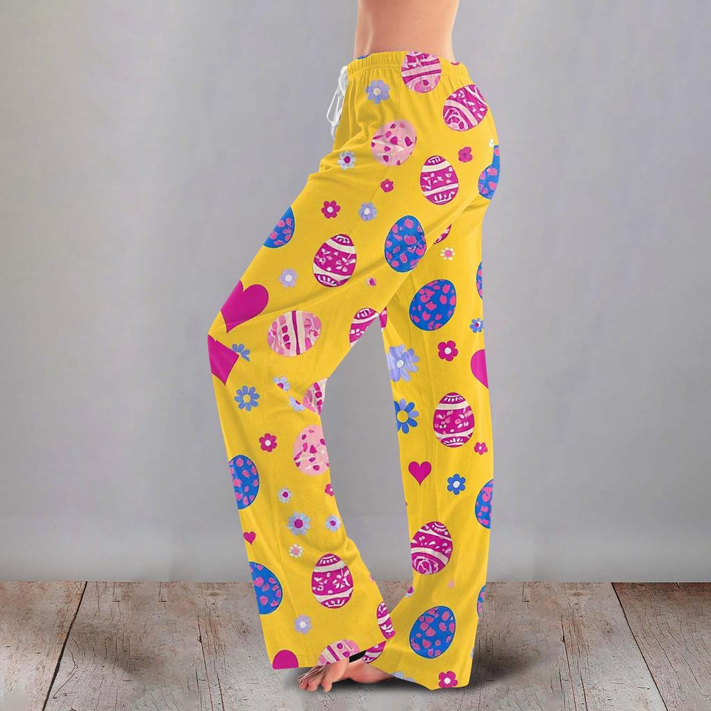 Women's Casual Fashion Comfort Pajama Pants Print Drawstring Pants Full Length Long