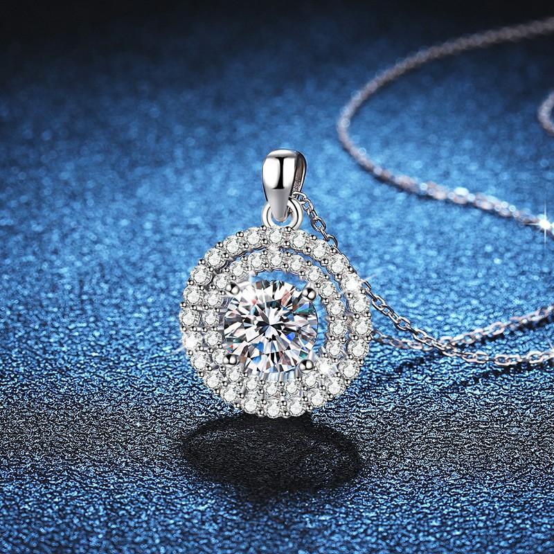 Womens 2ct D Color Moissanite Necklace Round Pendant Luxury Jewelry