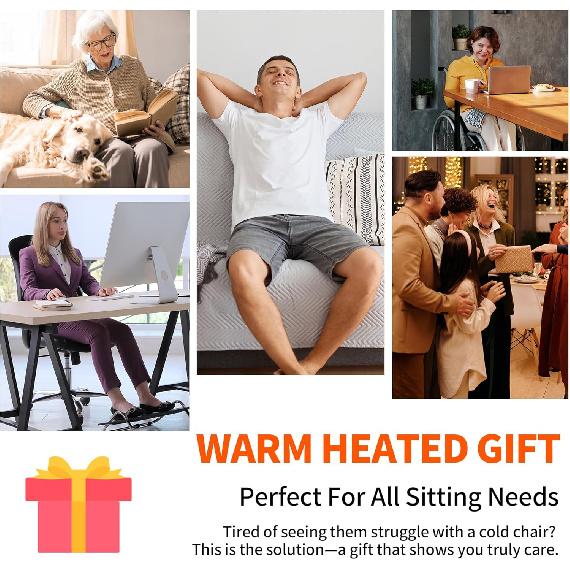 Heated Seat Cushion with 7 Heat Settings & 12-Hour Timer Shut-Off Function Office Chair Pad, Auto Shut-Off Protection, Soft Plush Cover, Non-Slip
