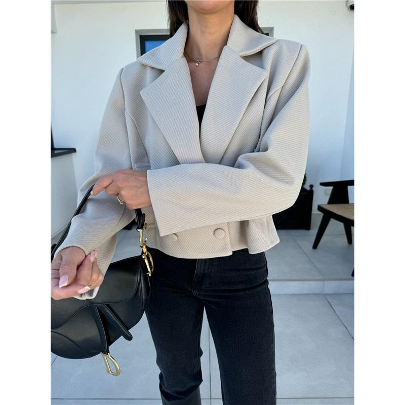 Manteau en laine simple pour femme à col tailleur britannique