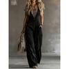 Women's V Neck Sleeveless Jumpsuit Loose High Waist Wide Leg Pocket Casual Overall