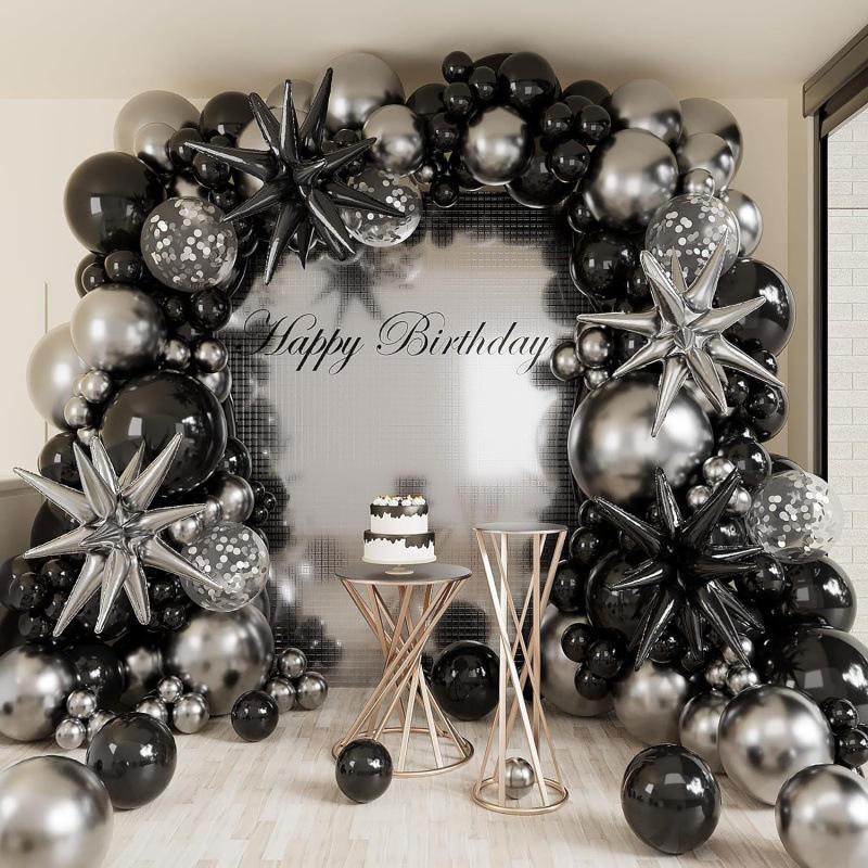 

Black and Gold Metallic Balloon Set for Birthday, Wedding, and Engagement Decorations серебряный
