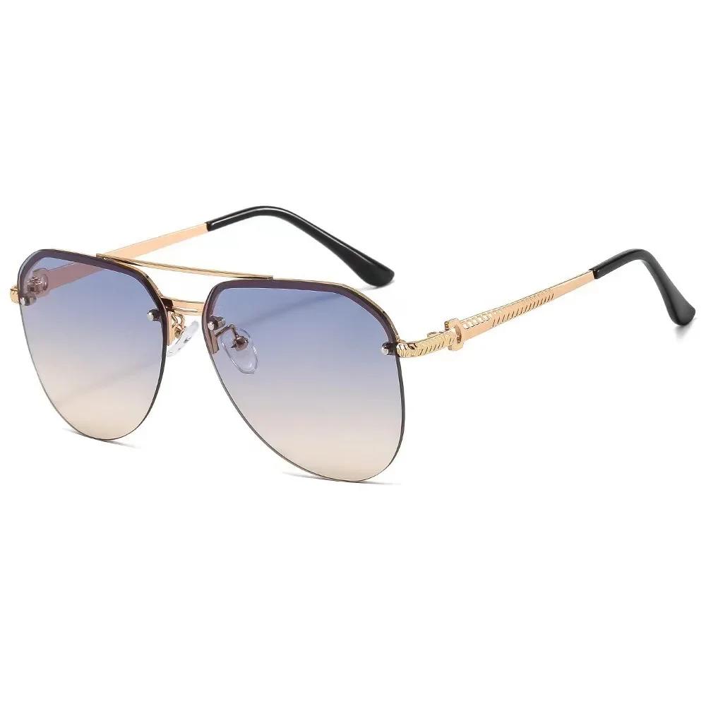 New Half Frame Double Beam Sunglasses for Men Women Luxury Driving Sun Glasses UV Protection