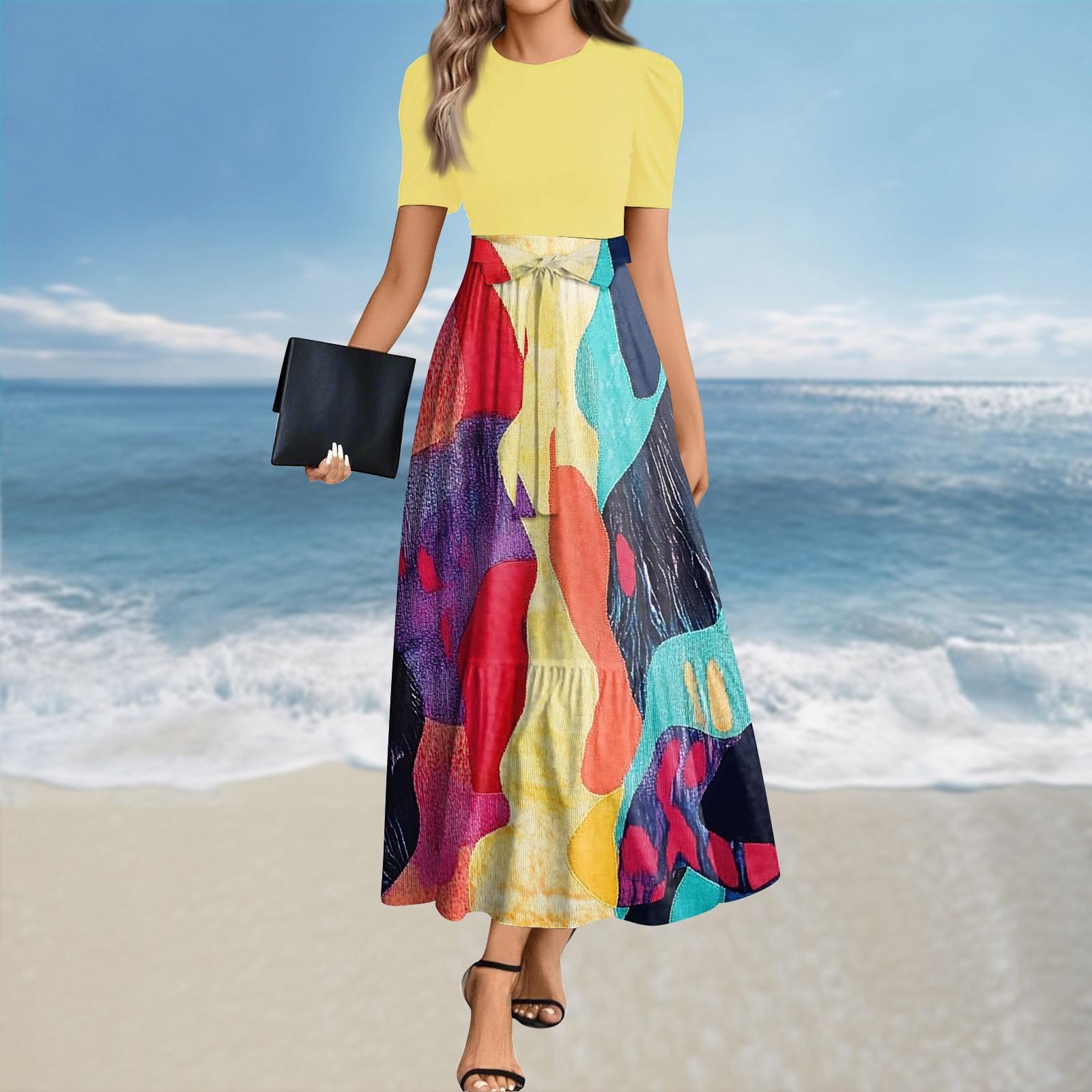 

Женское летнее платье свободного покроя для пляжного отдыха, повседневное платье-жилет с глубоким V-образным вырезом, элегантное платье-рубашка XL жёлтый