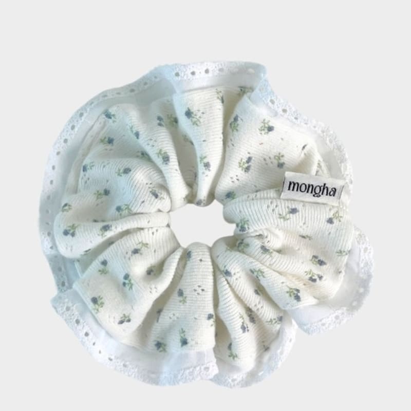 

mongha studio Hair scrunchie - eyelet flower (white) white