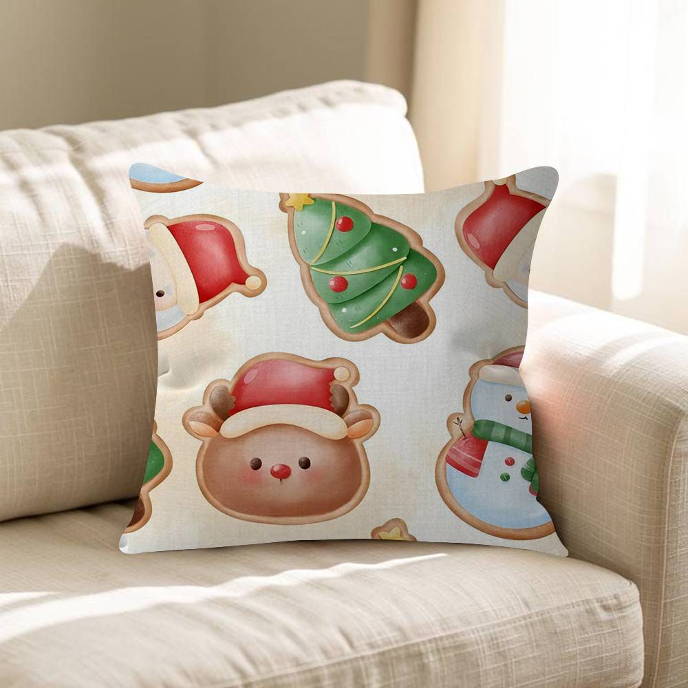 Kawaii Cartoon Christmas Gingerbread Man Maple Design Cushion Cover Happy Autumn Harvest Decor Holiday Decorati Pillow Cover