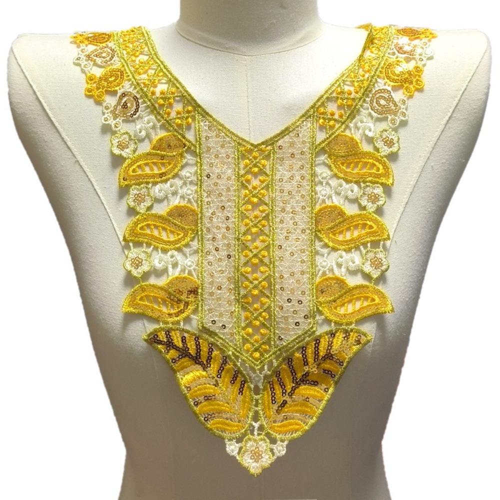 

Colourful Embroidery Embroidery Collar Sequins Fabric Fake Collar Apparel Embellishment жовтий