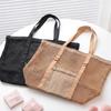 Soild Color Nylon Mesh Beach Bag Zipper Large Capacity Mesh Handbag Hollow Out Multifunctional Toiletry Storage Bag Cosmetic Bag