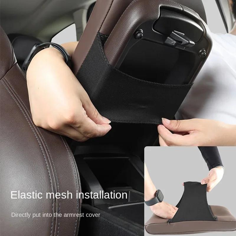 Napa Leather Memory Foam Car Armrest Mat Booster Console Universal Center Cushion Stripe Rhombus Embroider Armrest Seat Box