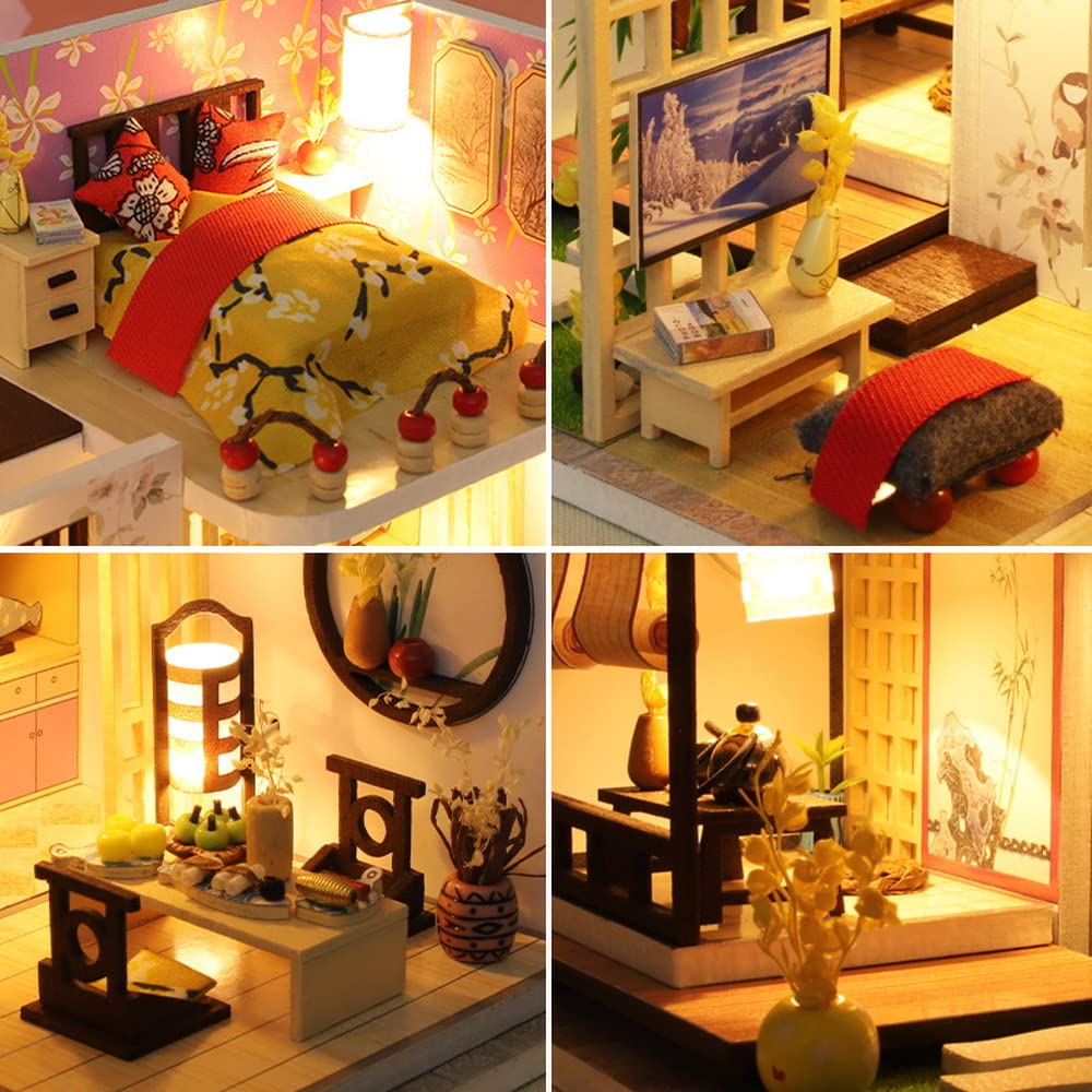 Moin moin Maßstab Puppenhaus Miniatur Handgefertigt Bausatz DIY Modell Raum Stil Modern Japanisch Mittlere Größe LED Licht Acrylbox 2305dh389 1/24 Set, Zweistöckig