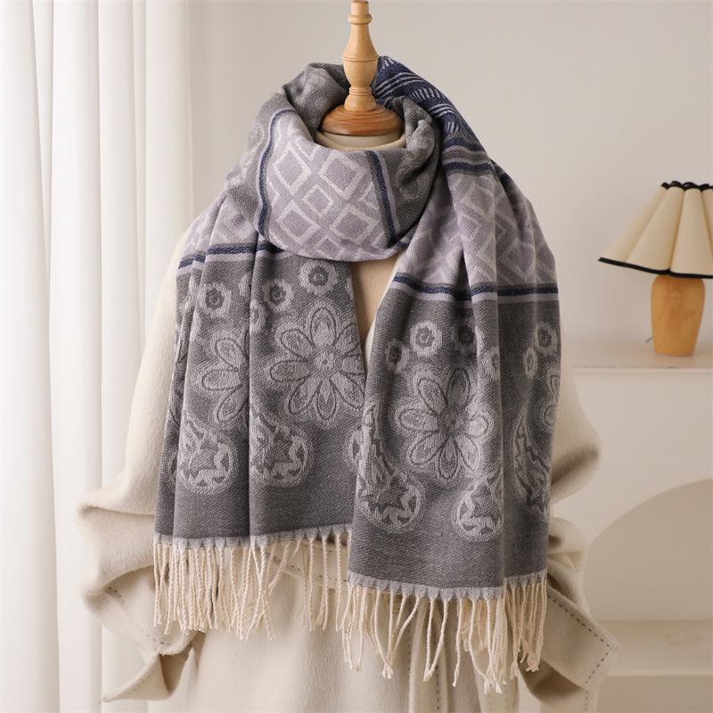 Fashion Cashmere Scarf Warm Winter For Elegant Women Korean Style Print Double Sided Wraps Neckerchief Shawl Scarves