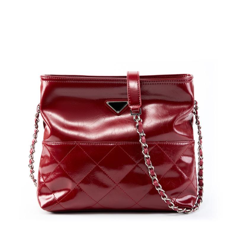 

Extra First Layer Cowhide Versatile Small Square Bag Commuter Shoulder Messenger Bag Tide Three вино красного