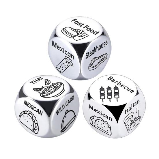 1/2/3Pcs Stainless Steel Food Decision Dice 6 Sides Barbecue Mexican American Seafood Italian Chinese Dinner Decider Dice
