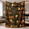 2026 New Flannel Blanket Release: 1pc Gothic Design Featuring Spooky Pumpkins Spider Webs And Books This Ultra-Soft Flannel Thro