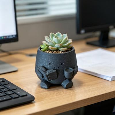 Cute Smiling Face Reading Head Figure Holding Planter 3D Printed Planter Sitting Book