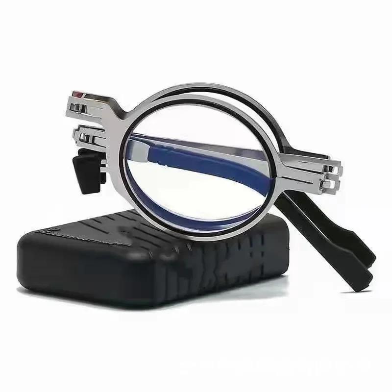 Folding Reading Glasses for Men and Women All Metal Frame Anti-blue Light Eyeglasses with Free Case Clear Eyewear Gafas