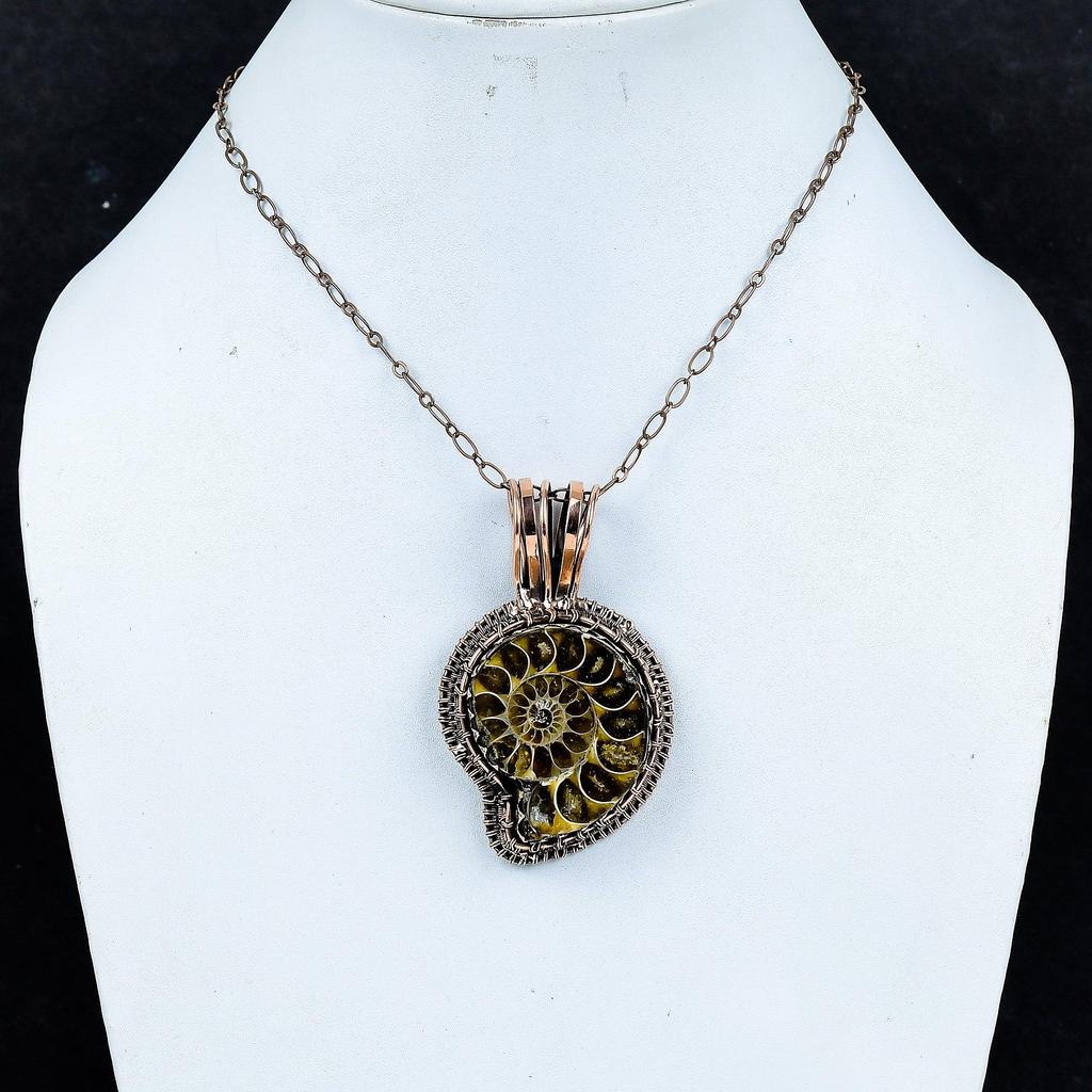 Ammonite Fossil Pendant, Gemstone 999 Copper Wire Wrapped Jewelry Pendant, Handmade Jewelry Birthstone Pendant