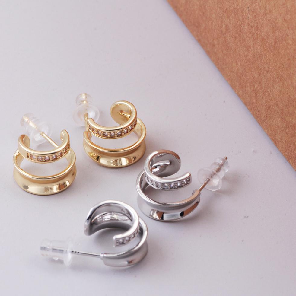 925 Sterling Copper Gold And Copper In Two Colors Hip-hop Trend Double C-Shaped Temperament Suitable For Girls To Wear