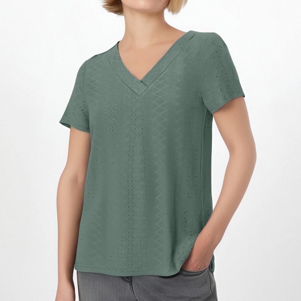 Women's Fashion Casual Short Sleeve V-Neck Court Lock T-Shirt Top