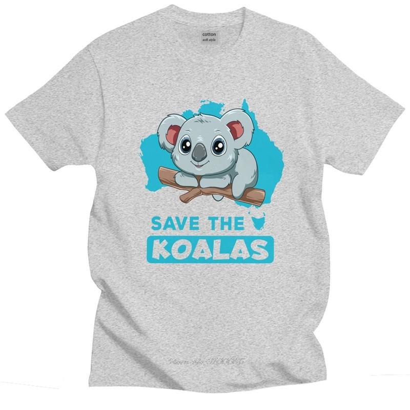 Cool Save The Koalas Tshirt Men Round Neck Short Sleeve Koala Bear T Shirt Animal Graphic Tshirt Soft Cotton Slim Fit Tee Tops S