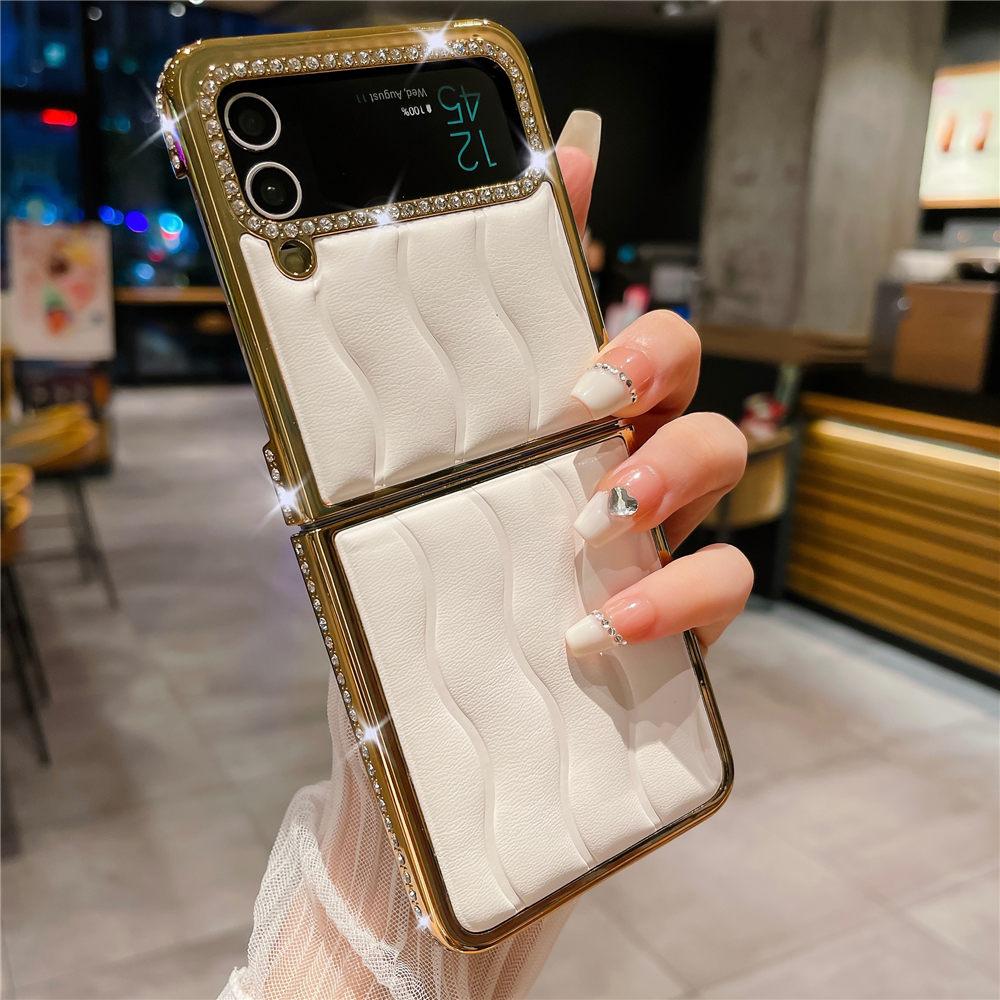 Luksusowe Złocone Diamentowe Skórzane Etui Na Samsunga Z Flip 6 Flip 5 Flip 4 3 Wstrząsoodporne Etui Na Telefon typu Flip6 Coque