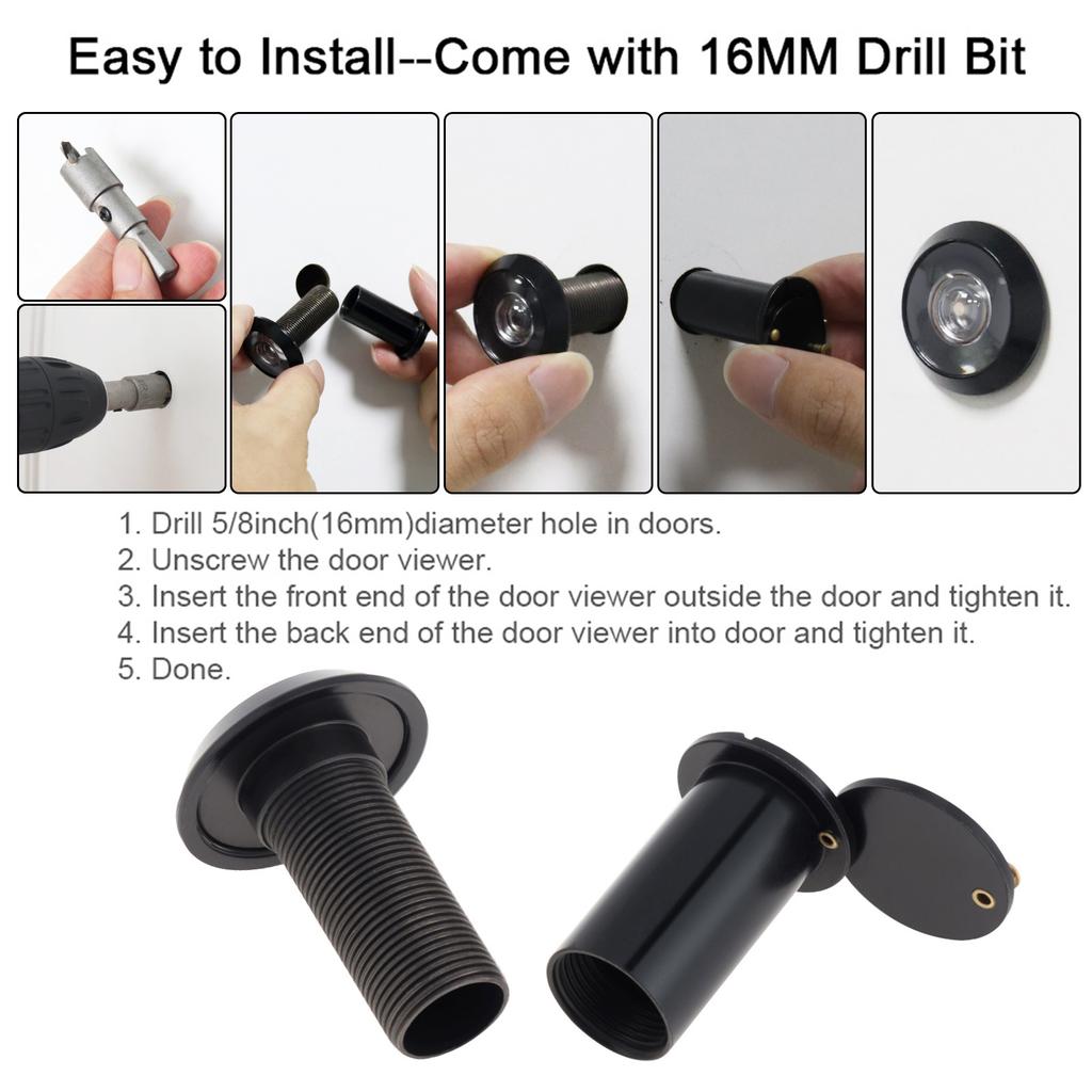 Solid Brass 4pcs 16mm Door Viewer Peephole 200 Degree HD Lens Privacy Cover Heavy Duty Universal Steel Aluminum Door Includes Drill Bit