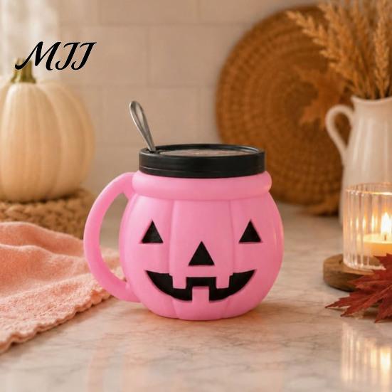 Cute Pumpkin Shape Organizer Halloween Ice Cream Cup with Spoon, Keeps Hands Warm Dessert 3D Printed Decor Cup, PLA Creative Sleeve for Home