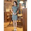 New Chinese elegant stand-up collar jacquard short-sleeved cheongsam dress women's summer temperament small short cheongsam daily wear