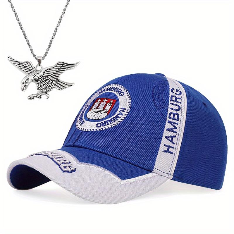 

Мужская и женская бейсболка, комплект из 2 предметов, ожерелье с подвеской в виде орла, вышитые буквы, кепка с утиным языком, универсальная модная шляпа для отдыха и спорта, солнцезащитная шляпа для пары синий