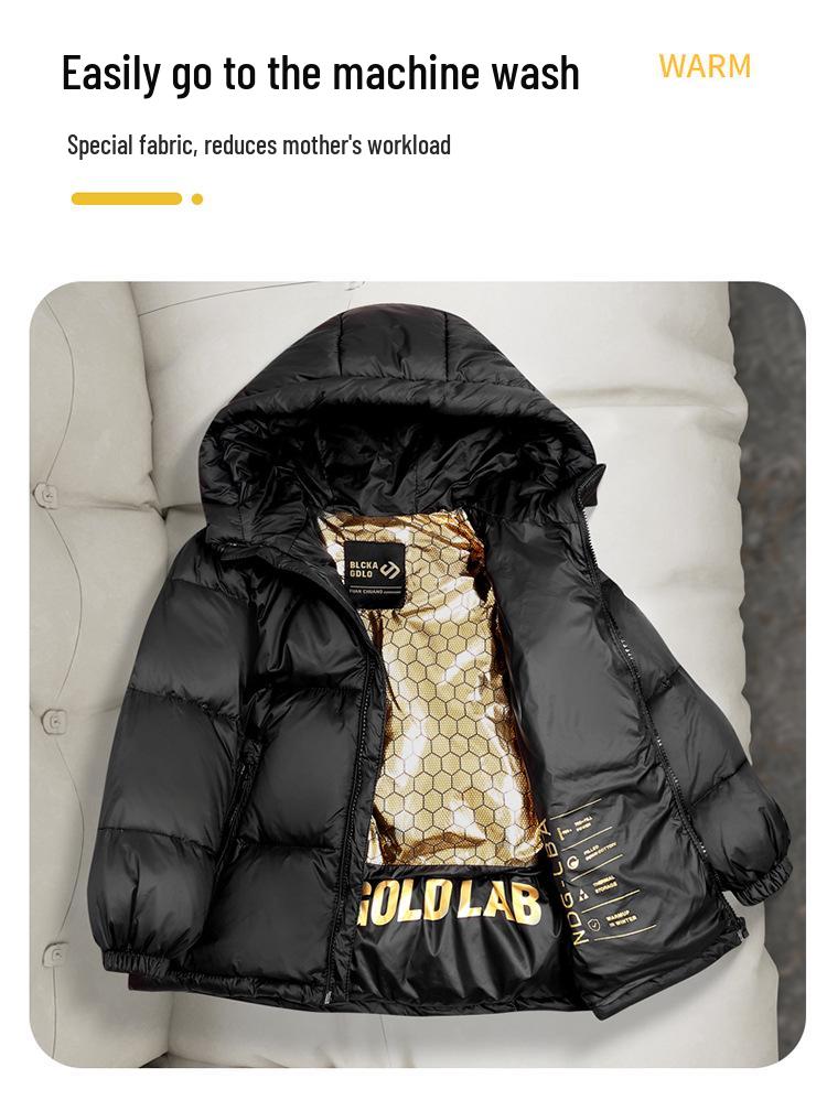 Kids' Black & Gold Thickened Down Puffer Jacket - Winter Coat for Boys & Girls